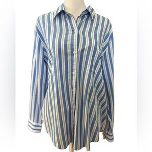 NEW Large Old Navy Blue White Striped Classic Button Down Shirt